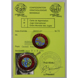 2 ks Odznak - COM, Světová ornitologická konfederace + průkazka